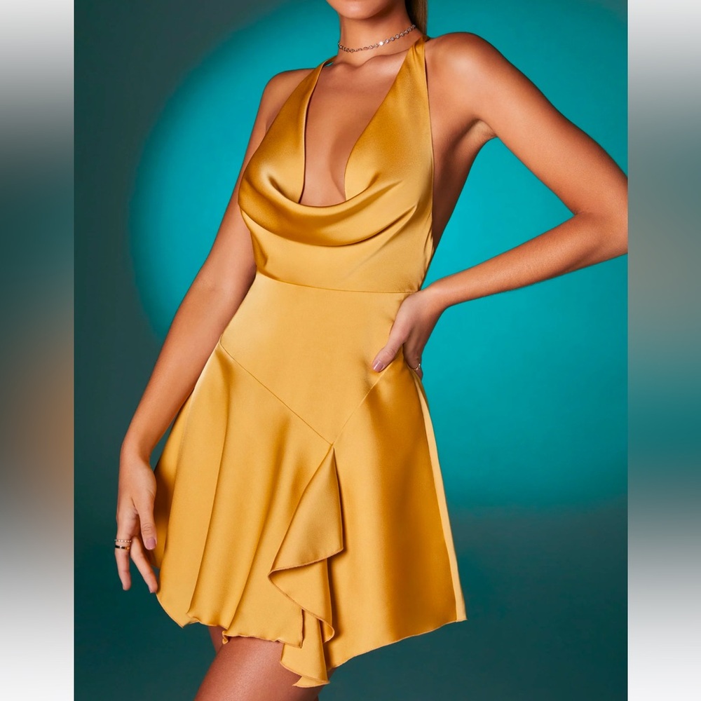NWT Cowl Neck Gold Mini Dress